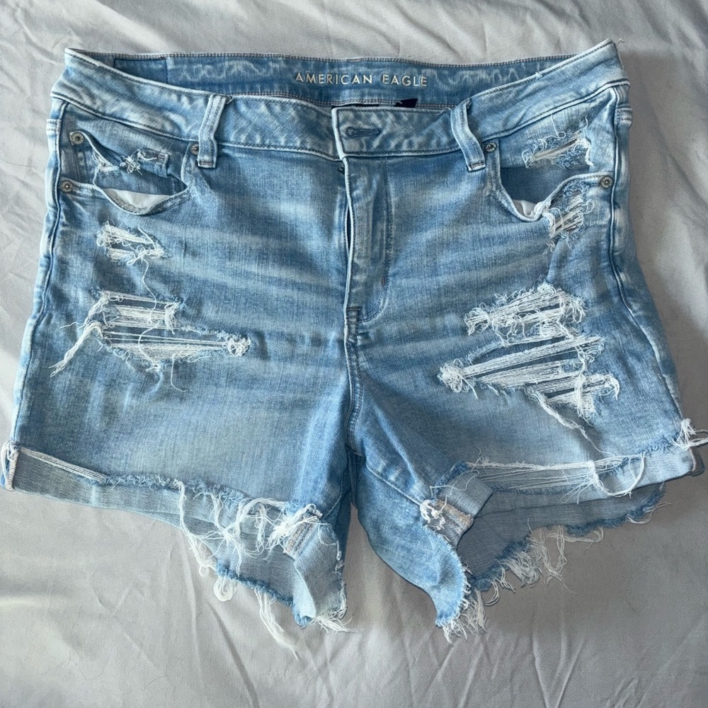 American Eagle Outfitters Light Blue Ripped Jean Shorts